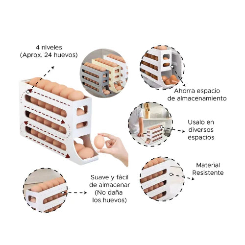 DISPENSADOR  ORGANIZADOR DE HUEVOS DE 4 NIVELES